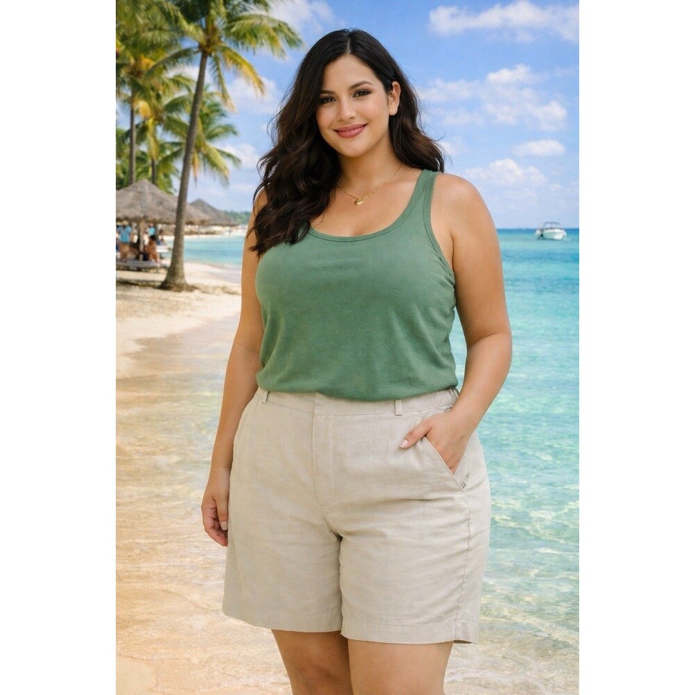 Kim Rogers Curvy 22W Beige Bermuda Walking Shorts Stretch Plus Size